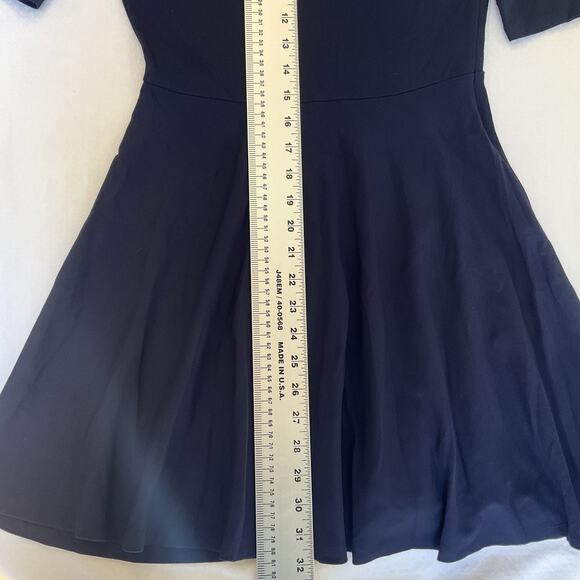 Forever 21 Women Dress M Navy Fit & Flare Button 3/4 Sleeve Knee Length - Picture 4 of 10